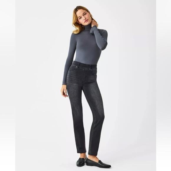 SPANX Ankle Straight Leg Denim Jeans 20355T - Vintage Black - Small Tall - Picture 1 of 12